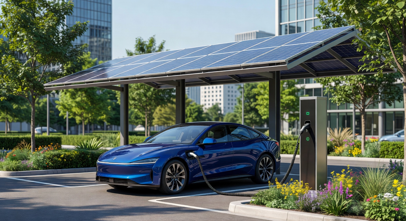 Electric vehicle charging at a scenic eco-travel destination