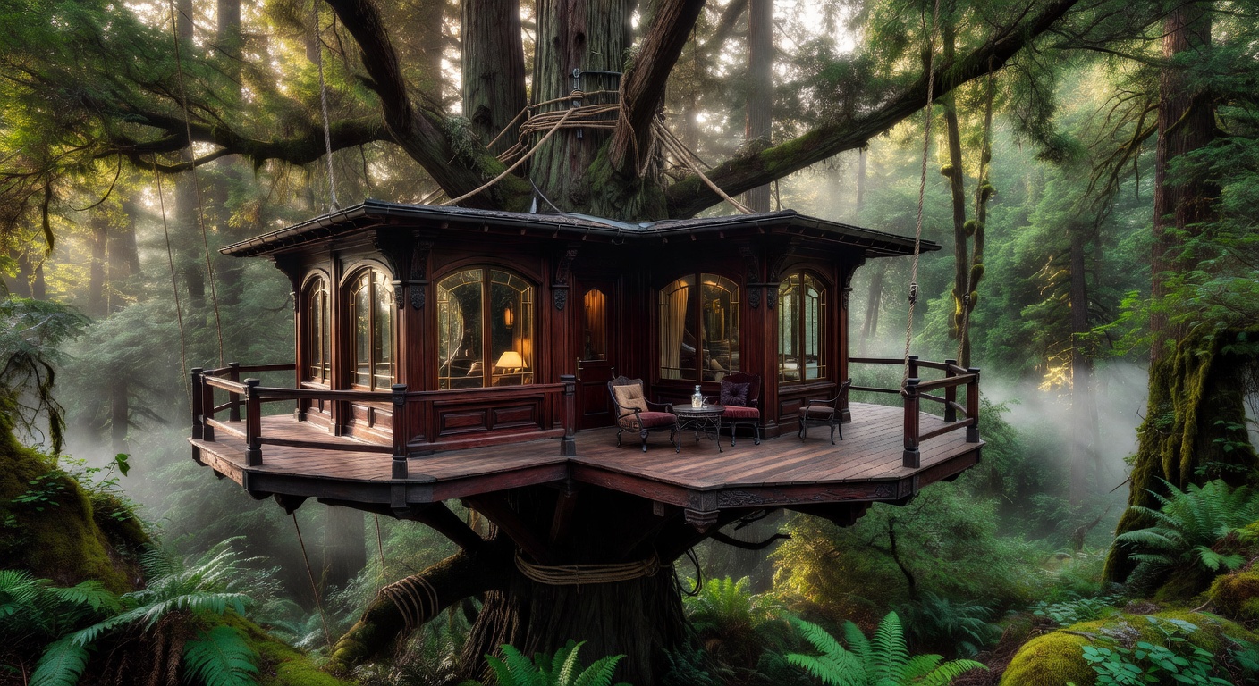 Stunning eco treehouse lodge nestled in tropical forest canopy