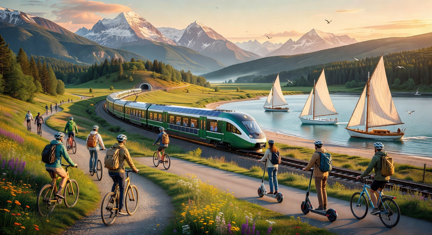 Scenic slow train journey through natural landscape