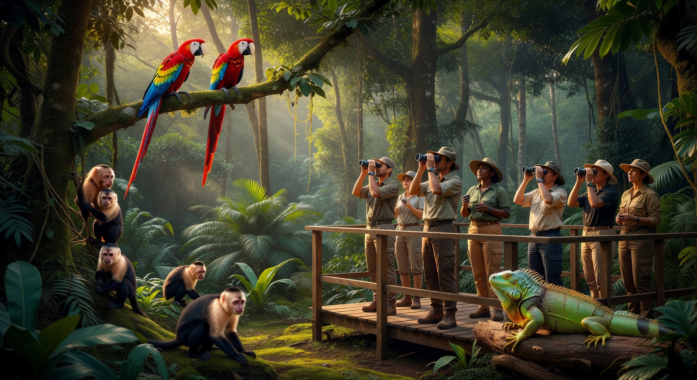 Wildlife photographer in natural habitat observing animals from a respectful distance